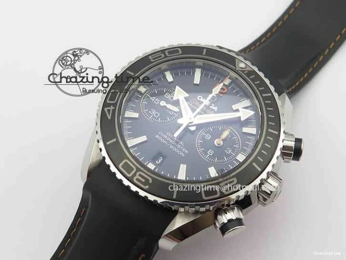 0115 Planet Ocean Master Chrono 45mm SS OM 1:1 Best Edition Black Dial Orange 12 On Rubber Strap A Durable 8169